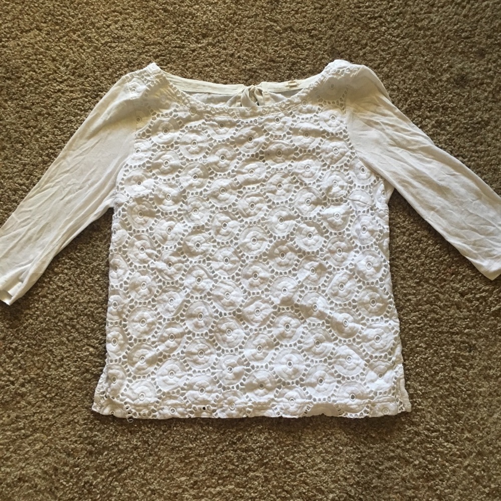 Jcrew eyelet lace quarter sleeve tee shirt